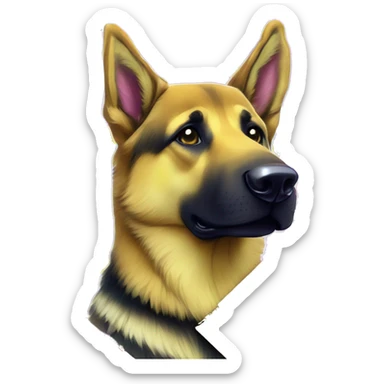 .Zombie_ Vaporwave black holographic oilslick zombie yellow German shepherd dog yellow caution tape graffiti stripes iridescent blue purple yellow stripes sticker