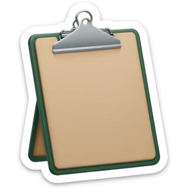 emoji of dark green clipboard with light beige paper, no text, Apple emoji style sticker