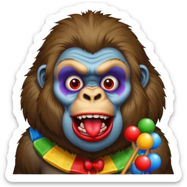 a hungry gorilla eating a clown  sticker