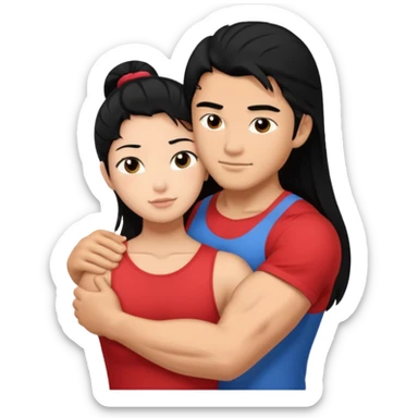 muscle Asian Man black hair hugging girl with black hair sticker