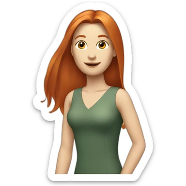 redhead white woman with medium long straight hair, waving sticker