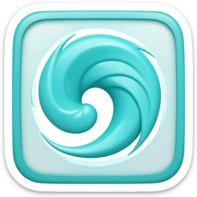 a Tiny compressed Stylized light-turquoise whirlwind symbol inside a pastel white slightly shaded square icon, light turquoise glossy borders sticker