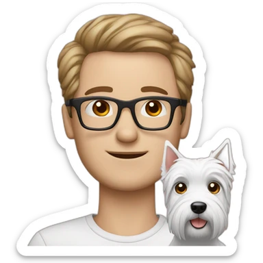Man with glasses anda with westie dog girl sticker