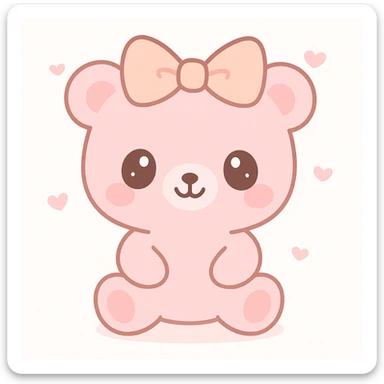 pink teddy bear with a big bow, kawaii style, cheerful expression sticker