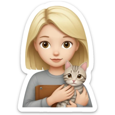 Cute blond girl with grey taby cat sticker