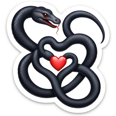 Two black snakes making a heart sticker