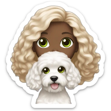 Green eyes and Long hair brunette rosy white girl with white maltipoo sticker