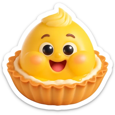 Make the cheeks even chubbier while keeping the cute 3D kawaii egg tart character style with a golden crispy tart shell, jiggly custard face, big watery eyes, expressive cartoon mouth, pastel color palette, comical exaggerated emotion, soft lighting, and glossy textures. Maintain transparent background and no text. sticker