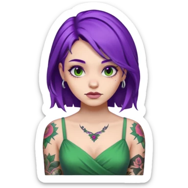 women with tatoos and hightlight that tatoos with purple hair and green dress sticker