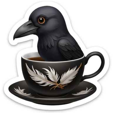 create a crow hoalding tea cup  2d sticker