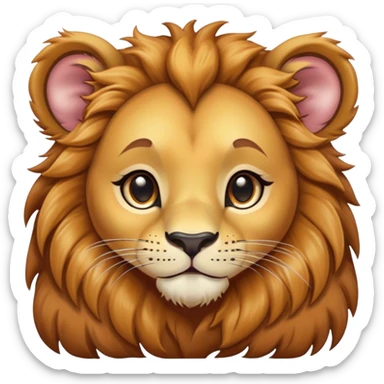 Cinematic Cute Lion Cub Portrait Emoji, Head tilted playfully and inquisitively, featuring a glossy tawny Fur with a lush mane and round, sparkling amber eyes filled with curious mischief, Simplified yet irresistibly adorable features, highly detailed, glowing with a warm, friendly glow, high shine, affectionate and spirited, stylized with a touch of jungle whimsy, bright and endearing, soft glowing outline, capturing the essence of a mischievous yet loving Lion Cub, so playful it feels like it could pounce out of the screen and into your arms! sticker