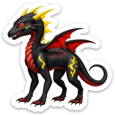 Badass edgy scaly Salandit-Darkrai-Houndoom-Litten-Zygarde-fusion-hybrid-animal-creature, full body sticker
