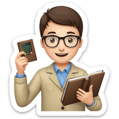 young programmer, excited, holding code book sticker