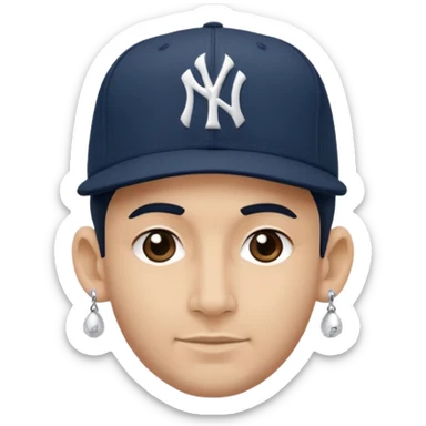 Hazme un moreno con aretes pequeños en las orejas con mucho volumen atrás una gorra plana new York yankee  sticker