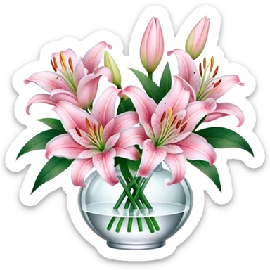 Bouquet light pink liliums in crystal  vase sticker