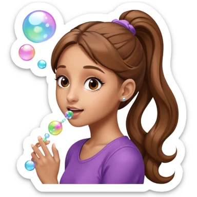 Ariana grande with her long pony tail blowing bubbles sticker