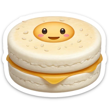 round airy rice cake with lightly puffed bubbled texture, pale off-white color, slightly uneven surface with hints of toasted golden grains, small stack or single crisp, light crunchy appearance, soft lighting, subtle shadows, emoji scale sticker