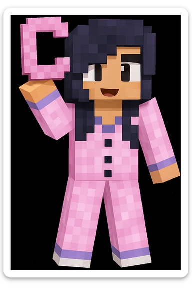 Edit the image to make the character hold the letter C in their hand, keeping the original Minecraft cartoon style and pose. Only add the letter C, do not change anything else. sticker