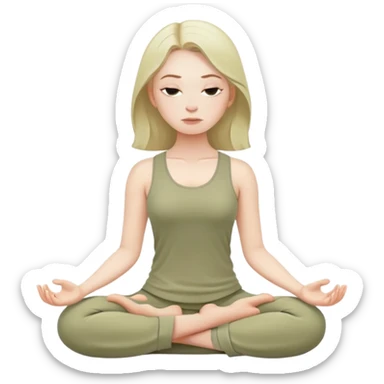 White girl in pale olive clothes is meditating sticker
