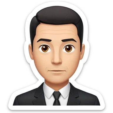 Good-looking robust man in his 40s with light brown skin tone, short slicked back straight black hair with fade haircut, strong square face, approachable TV host expression, black blazer with white buttoned shirt sticker