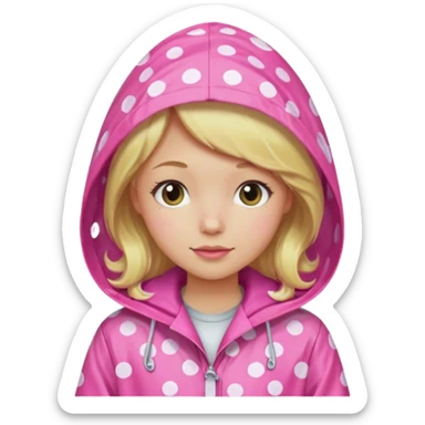 Blonde girl in a pink polka dot raincoat with hoodie sticker