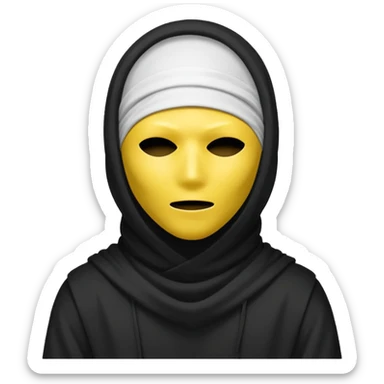 masked yellow white skin figure with cloth overing head and face / rap style like yeat kinda cloth covering head and face. rap style and minimalistic and mysterious. no eyes a sticker
