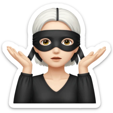 A person with white hair which is standing upward and blindfolded and also make it so it’s impossible to see through the blindfold sticker