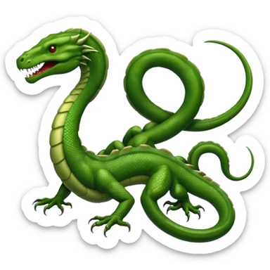 Create a single emoji of a Hydra in full body: a muscular reptilian creature with four legs, a tail, and multiple serpent heads on long necks. No wings, not worm-like. Slight side angle, stylized like an emoji, clearly recognizable. No background.
 sticker