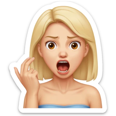 Girl holding neck in annoyance and mouth open yelling sticker