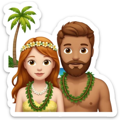 Ginger long hair girl,  brown hair men with beard on honeymoon sticker