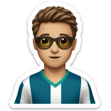 boy with brown hair and brown eyes and peach skin playing soccer with sunglasses on  sticker