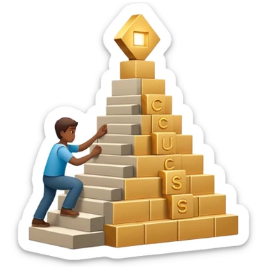 represents the habit formation process with a person stacking bricks to build a staircase, a signpost labeled "Cue → Action → Reward", and a glowing golden door at the top symbolizing success and transformation. Let me know if you need any tweaks! 🚀 sticker