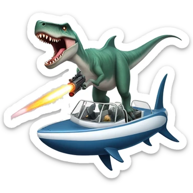 dinosaur riding a great white shark shooting laser guns sticker