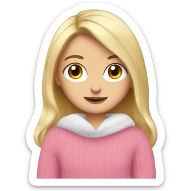 Pretty white girl with pink sweater reading cozy sticker