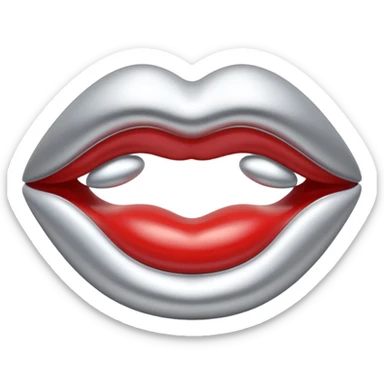 A seductive pair of slightly parted lips emoji made of liquid silver chrome, smooth glossy metallic surface, soft sensual curves, subtle reflections, luxury sexy aesthetic, minimal iOS emoji style, centered composition, clean white background, soft studio lighting, no text sticker