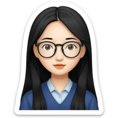 Beautiful Asian girl with long black hair and glasses sticker