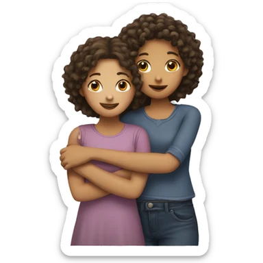 A girl with another girl (friends) hugging where one has curly hair and the other has straight hair. sticker