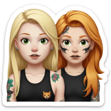 girl with long blonde hair, black tattoos and a septum piercing next to an athletic ginger girl with tattoos and a septum piercing sticker