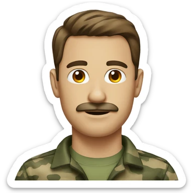 Man with brown hair and mustache with camo shirt sticker