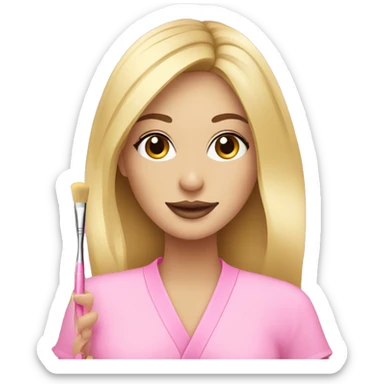 Blonde Esthetician wearing pink holding a fan brush sticker