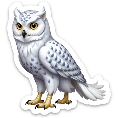 Realistic wild natural elegant pretty beautiful handsome shiny colorful furry 4-legged digitigrade snowy-owl-arctic-fox-snow-leopard-gryphon-griffin-albino-lion-fusion-hybrid-fursona-furry-animal-creature, full body, hyper-realism, long tufted tail sticker