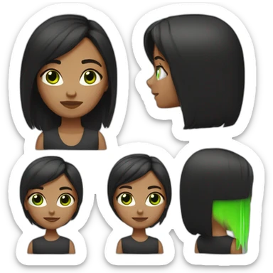 Brune aux cheveux lisses noir, yeux vert sticker