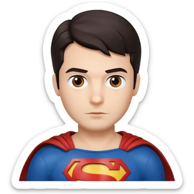 Make a man with brown eyes and dark hair in a Superman costume sticker