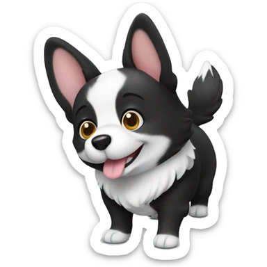 cute black corgi  dog with a white muzzle who give hug sticker