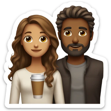beard long hair man and a brown skin silky hair girl together the guy has hazel ages and girl has brown coffee eyes they are hugging and kissing   sticker