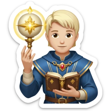 dnd cleric holding a holy book in one hand and having a ball of light in the other sticker