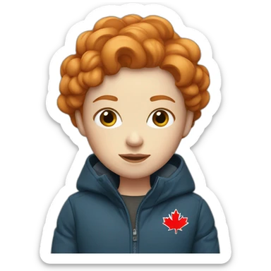 Ginger women with blue eyes and a Canadian jacket sticker