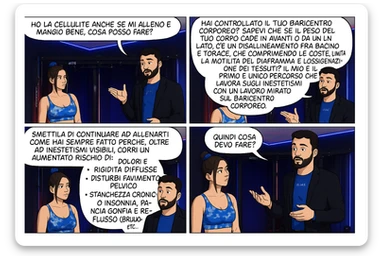 TRASFORMA QUESTO CAROSELLO IN UN FUMETTO CON QUESTE DUE PERSONE IDENTICHE CHE INTERLOQUISCONO TRA LORO:

Ho la cellulite anche se mi alleno e mangio bene, cosa posso fare?

Hai controllato il tuo baricentro corporeo?
Sapevi che se il peso del tuo corpo cade in avanti o da un lato, c’è un disallineamento fra bacino e torace, che comprimendo le coste, limita la motilità del diaframma e l’ossigenazione dei tessuti?
Il mio è il primo e unico percorso che lavora sugli inestetismi con un lavoro mirato sul baricentro corporeo.

Smettila di continuare ad allenarti come hai sempre fatto perché, oltre ad inestetismi visibili, corri un aumentato rischio di:
    • dolori e rigidità diffuse
    • disturbi pavimento pelvico
    • stanchezza cronica o insonnia
    • pancia gonfia e reflusso (bruciore)
    • etc…


Quindi cosa devo fare?
Commenta, qua sotto, con “simmetria” e ti mando un esempio del lavoro da fare. Lo stesso sistema con cui ho aiutato migliaia di persone, fra cui centinaia di donne a risolvere definitivamente gli inestetismi.
Metterei il prima e dopo

Se vuoi che ti aiuti personalmente
SCRIVIMI IN DIRECT sticker