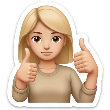 Girl with one hand giving thumbs up and the other hand giving thumbs down, showing mixed feelings sticker