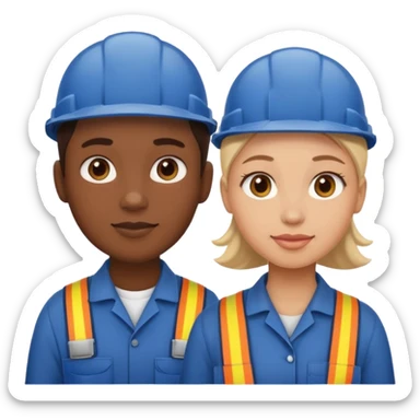create a realistic emoji of two working packaging workers. one of them starting the work and the other one finished sticker